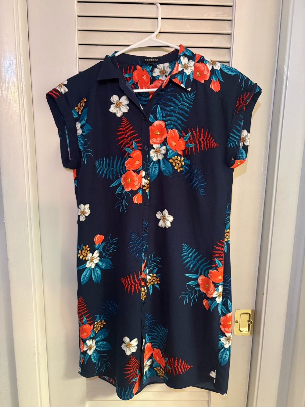 Express  Navy Floral One-Piece Shirt Dress